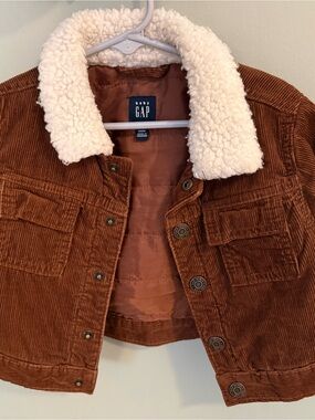 GAP Kids Brown Corduroy Jacket with Cream Sherpa Collar
